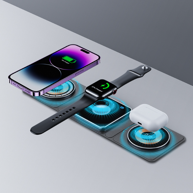 3 IN 1 Magnetic Folding Wireless Charger Station For IPhone Transparent Fast Charging For IWatch And Airpods - Vortex Trends