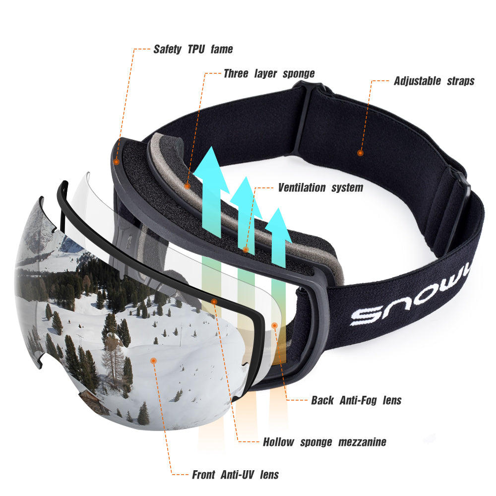 New double-layer anti-fog ski goggles, mountaineering ski goggles, men's and women's snow glasses card myopia - Vortex Trends