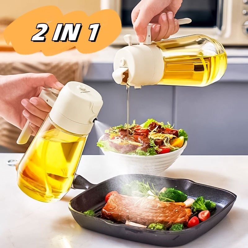 Oil Sprayer Dispenser For Cooking BBQ 2 In 1 Glass Oil/Vinegar/Soy Sauce Spray Kitchen Oil Bottle - 470ML