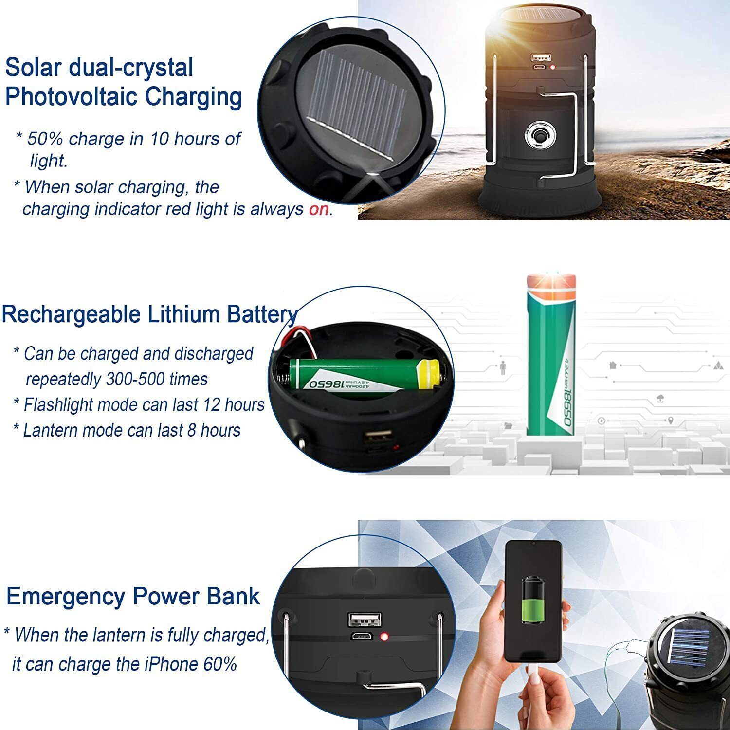 🔦Portable Camping Torch | Rechargeable Lantern | Night Light Tent | Lamp Solar Power - Vortex Trends