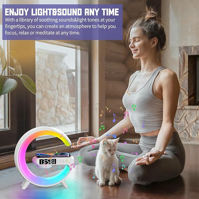 2024 Smart LED Atmosphere Lamp with Wireless Charging, Bluetooth Speaker & App Control