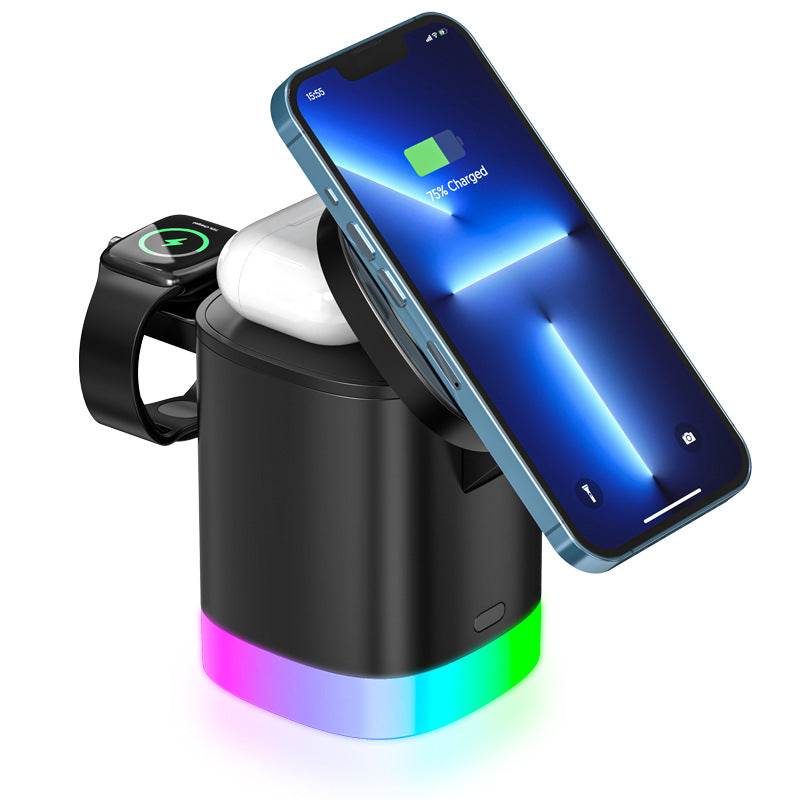 3 In 1 Magnetic Wireless Fast Charger For Smart Phone RGB Ambient Light Charging Station For Airpods IWatch - Vortex Trends