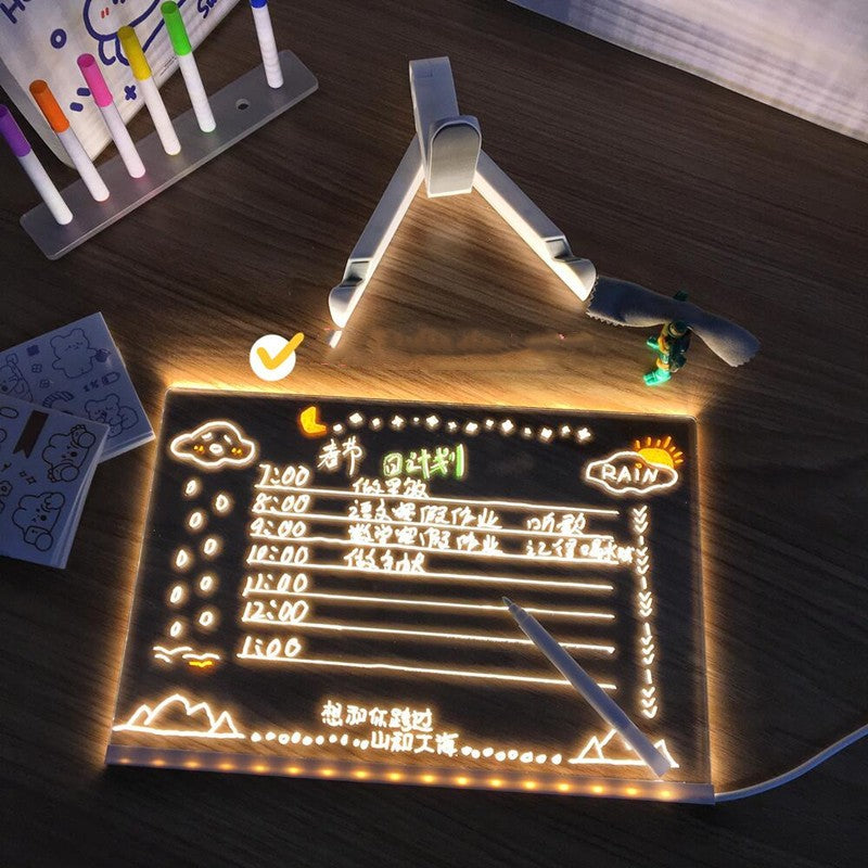 Acrylic DIY Note Board LED Night Light Creative Message Board Holiday Lamp With 7Pens USB LED Desk Lamp Note Daily Moment Painting Lamp - Vortex Trends