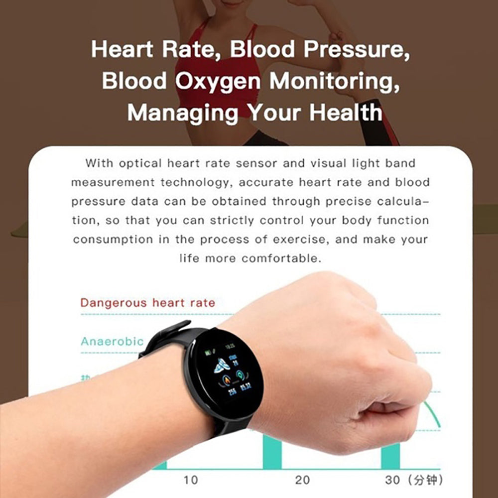 🚀D18 Bluetooth Smart Watch | Men Women Blood Pressure | Heart Rate Monitor Smart Watch | Pedometer Sport Tracker - Vortex Trends