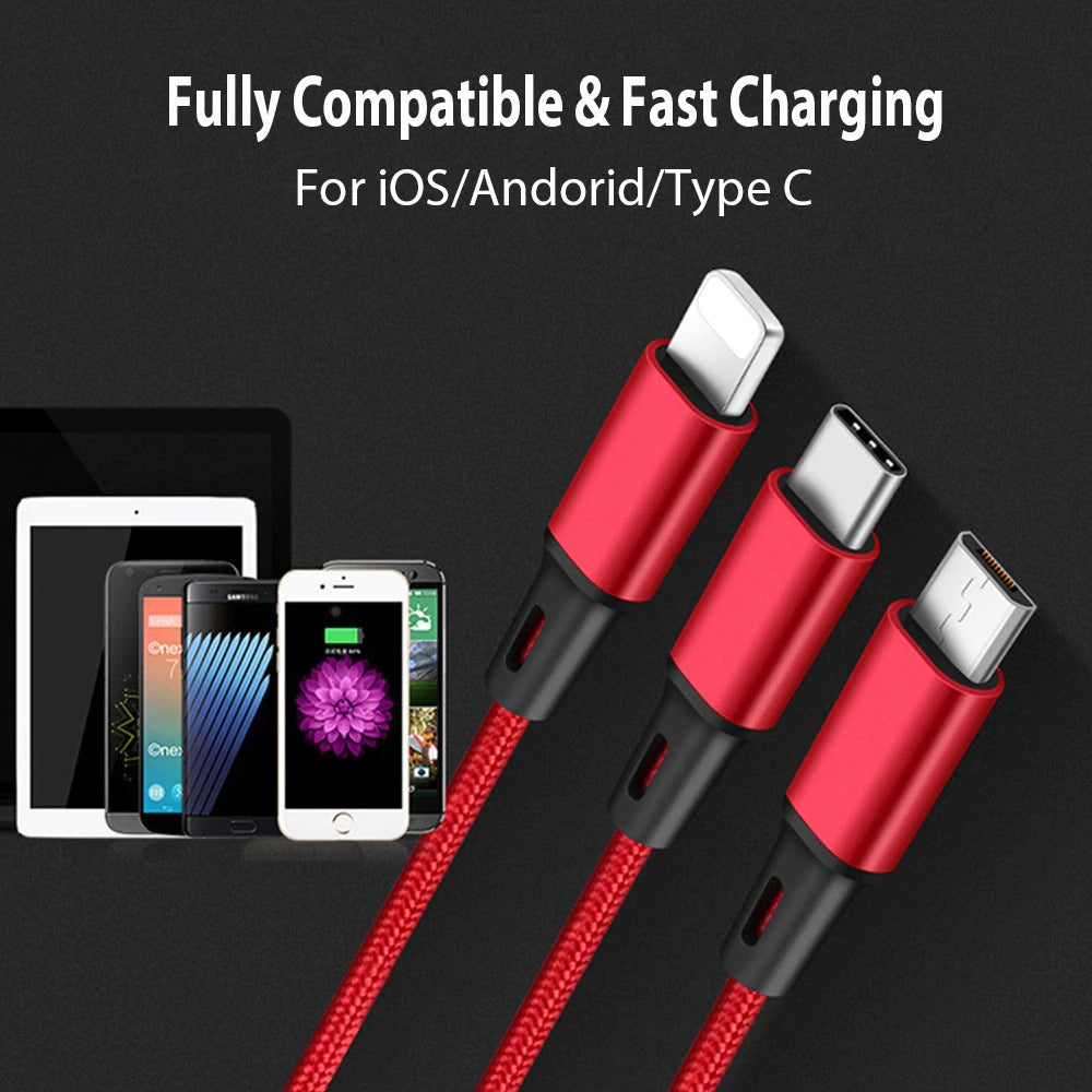 🔌3 In 1 USB Cable For IPhone | XS Max XR X 8 7 Charging Charger | Micro USB Cable For Android USB TypeC Mobile Phone Cables - Vortex Trends