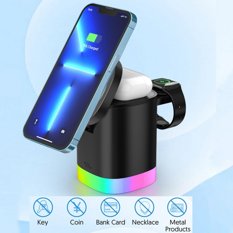 3 In 1 Magnetic Wireless Fast Charger For Smart Phone RGB Ambient Light Charging Station For Airpods IWatch - Vortex Trends