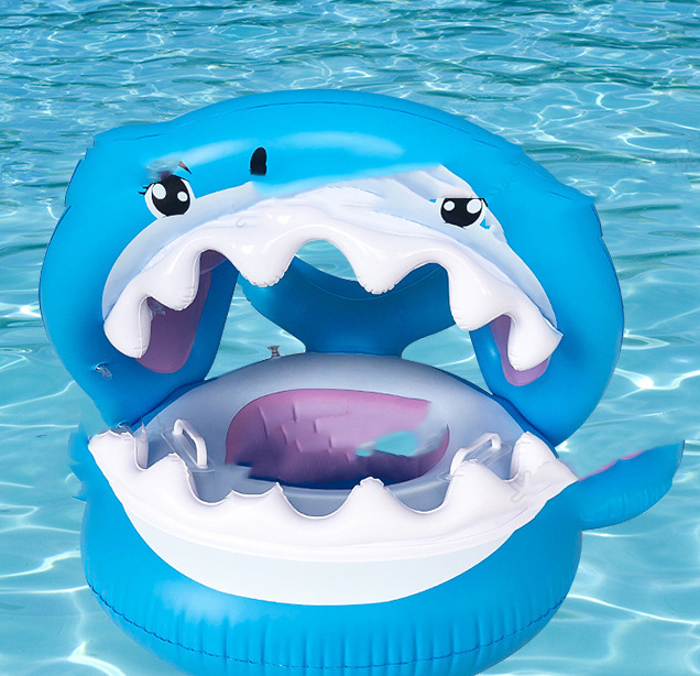 Inflatable Swimming Ring For Kids With Awning Shark Seat Ring Baby Float For Swimming Pool Toys Seat Removable Water Ring - Vortex Trends