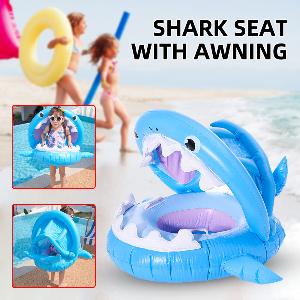 Inflatable Swimming Ring For Kids With Awning Shark Seat Ring Baby Float For Swimming Pool Toys Seat Removable Water Ring - Vortex Trends