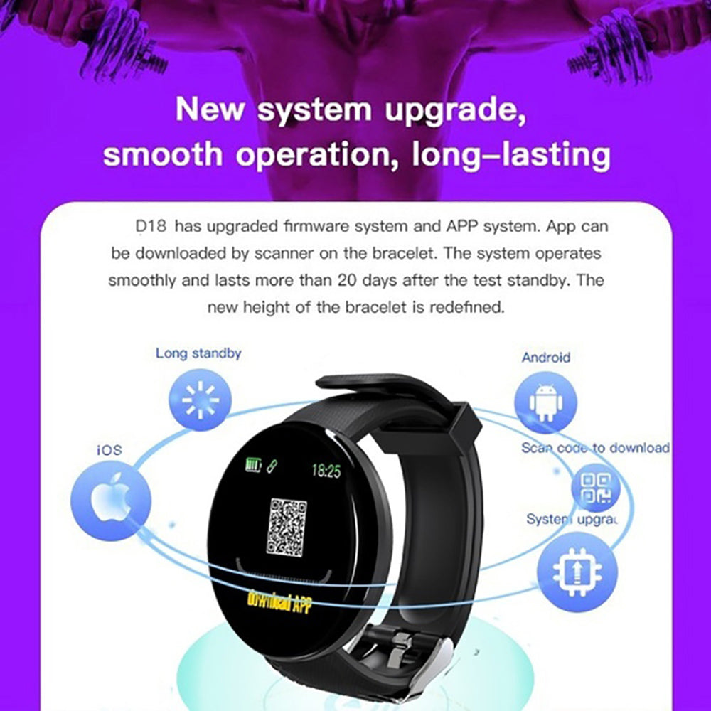 🚀D18 Bluetooth Smart Watch | Men Women Blood Pressure | Heart Rate Monitor Smart Watch | Pedometer Sport Tracker - Vortex Trends